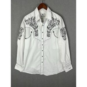 Rangers Legend Western Shirt Men's 2XL Beige Cowboy Pattern Rodeo Embroidery